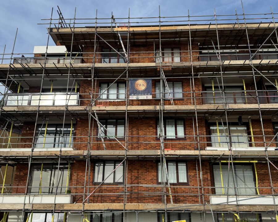 Access scaffolding across the frontage of a residential building