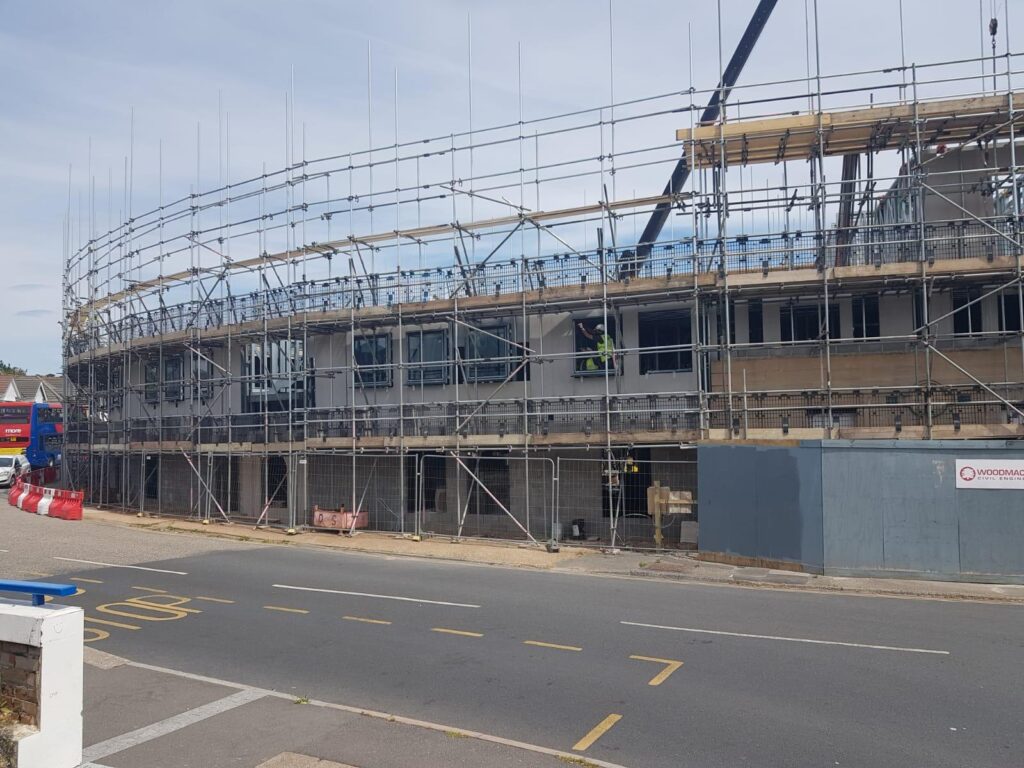Construction access scaffolding at The Cosmopolitan in Poole